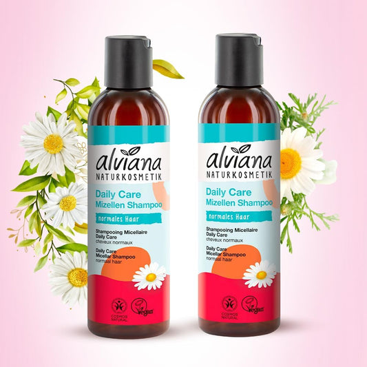 Alviana Daily Care Micellar Shampoo Duo - 2 x 200 ml Natural Mild Shampoo, Organic Chamomile, Gentle Cleansing, Hypoallergenic, Sensitive Scalp, European Quality