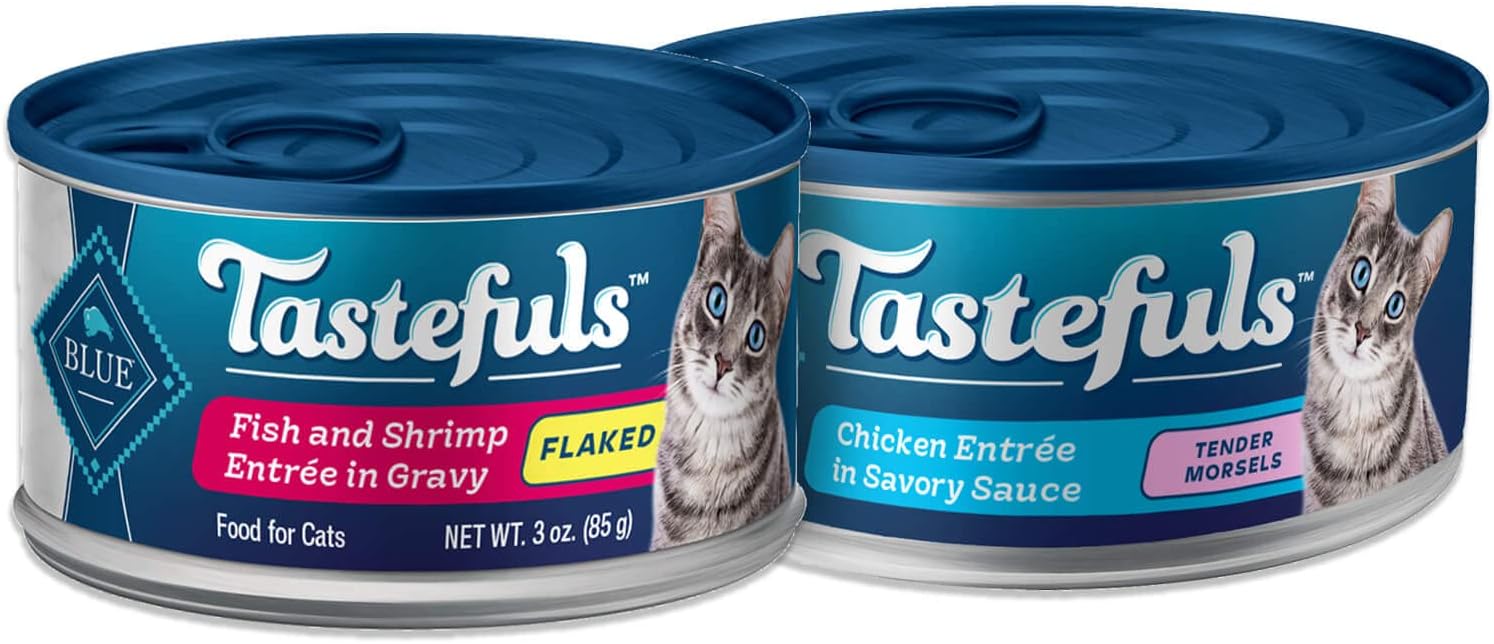 Blue Buffalo Tastefuls Natural Flaked And Tender Wet Cat Food Variety Bundle, Fish & Shrimp And Chicken