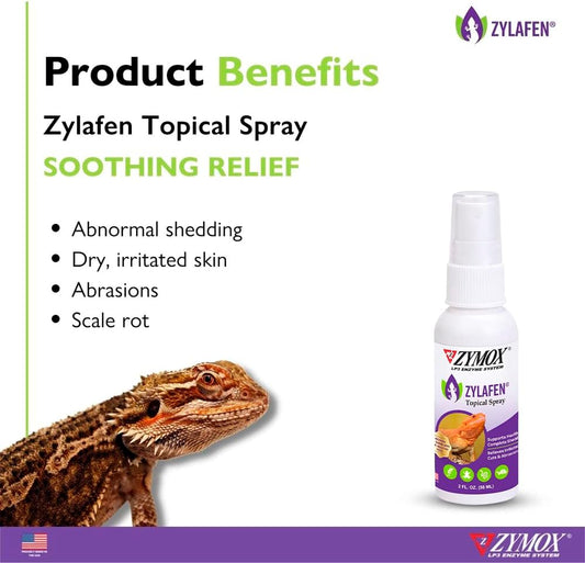 Zymox Zylafen Topical Spray For Reptiles, 2 Oz. – Supports Healthy, Complete Shedding For Lizards, Snakes, Turtles & Frogs – Soothes Irritated Skin: Abrasions, Wounds, & Abnormal Shedding