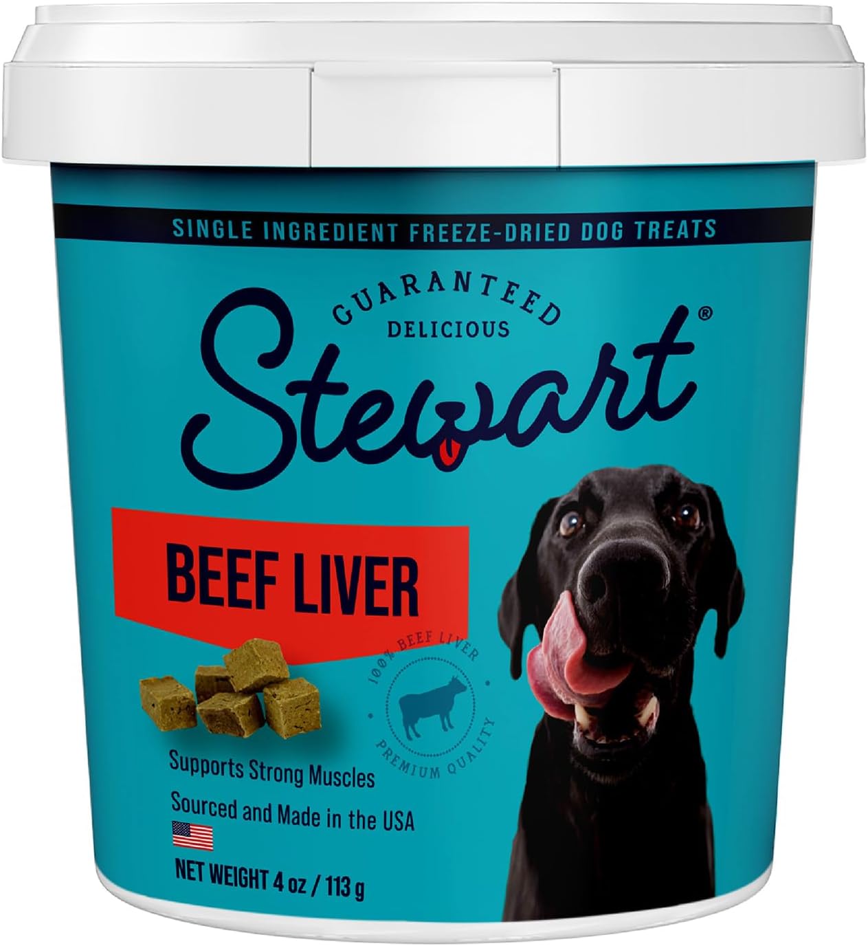 Stewart Freeze Dried Dog Treats, Beef Liver, 4 Oz, Grain Free & Gluten Free, Resealable Tub, Single Ingredient, Training Treat In Beef Liver, Salmon, Chicken Liver & Chicken Breast 4, 14, 21 Oz