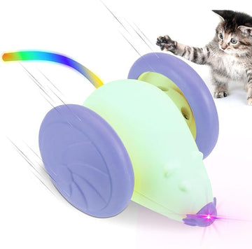 Cat Toys Automatic Mouse, Smart Electric Rat Cat Toy with Luminous Tail, Fast Speed, USB Rechargeable, Stand-Up Wicked Mouse for Indoor Cats Removable Wheel, LED Lights Moving Kitten Toys