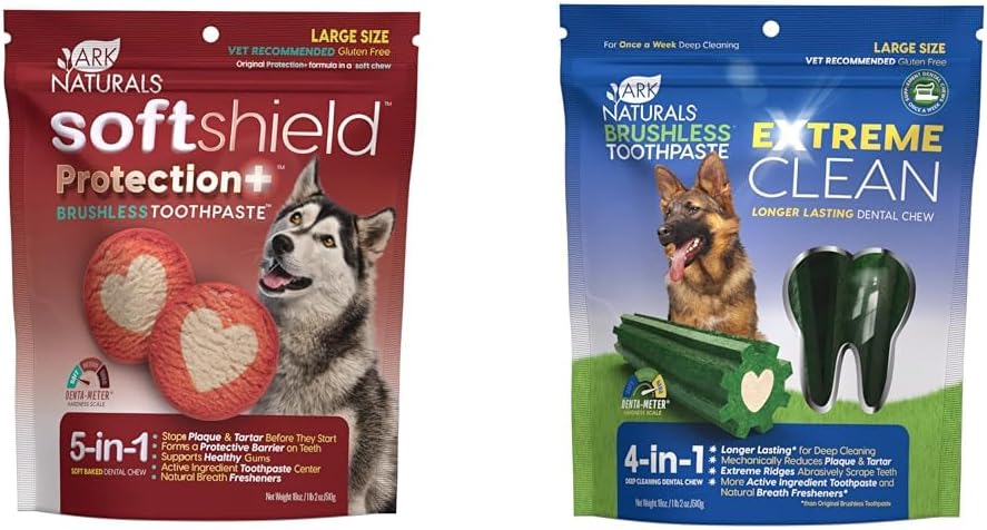 Ark Naturals Soft Shield Protection+ & Extreme Clean Brushless Toothpaste Bundle, Dog Dental Chews for Large Breeds, Prevents Plaque & Tartar, Freshens Breath, 18oz Each : Pet Supplies