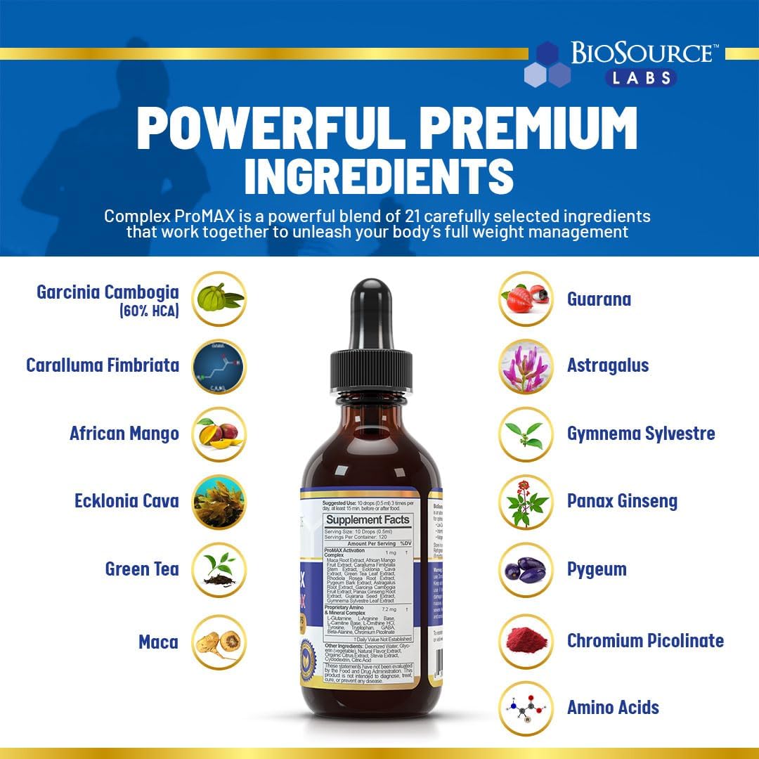 BioSource Labs Complex ProMAX Premium Diet Drops 2 oz (2 Bottle Pack) - 60 Day Supply : Health & Household