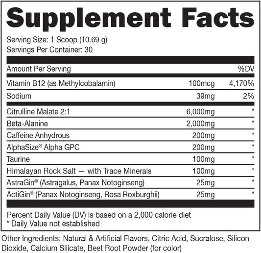 Bucked Up Pre Workout - Best Tasting - 6 Grams Citrulline, 2 Grams Beta Alanine Non Proprietary Blend, Powder (Strawberry Kiwi)