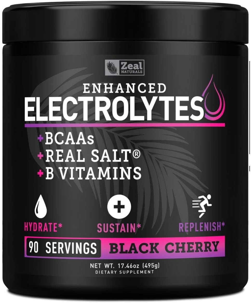 Enhanced Electrolyte Powder (Black Cherry| 90Ct.) Sugar Free + Bcaa, B-Vitamins & Real Salt® - Keto Electrolytes Drinks, Hydration Powder W Potassium, Sodium, Zinc, Magnesium For Hydration & Recovery