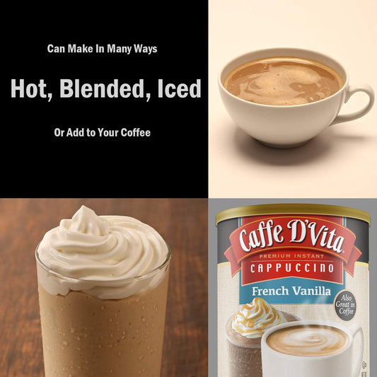 Caffe D’Vita French Vanilla Cappuccino Mix - Instant Cappuccino Mix, French Vanilla Instant Coffee, Gluten Free, No Cholesterol, No Hydrogenated Oils, 99% Caffeine Free - 3 Lb Can