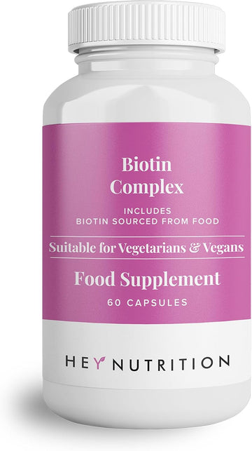 Hey Nutrition Biotin Complex Supplement - Biotin, Selenium, And Zinc - Supports Hair, Nails & Skin - Promotes Immune Health - No Artificial Flavours, Non-Gmo & Dairy-Free - 60 Vegan Capsules