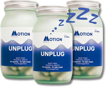 Motion Nutrition Unplug Night Time Nootropic (60 Capsules) | Award Winning Natural Sleep Aid To Calm Your Mind, Help You Fall Asleep Faster & Wake Up Well Rested | Sedative Free | Vegan & Made In Uk