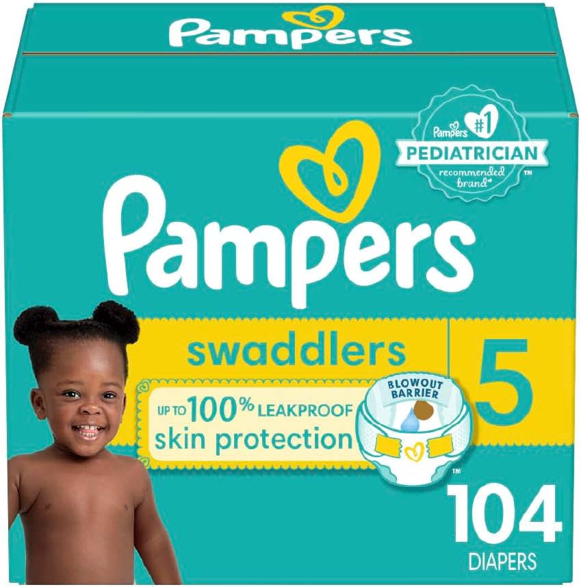 Pampers Swaddlers Diapers - Size 5, 104 Count, Ultra Soft Disposable Baby Diapers