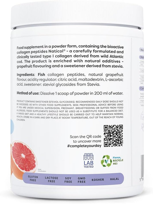 Osavi Marine Collagen – 360 G Powder | Grapefruit Flavor | Supports Skin Elasticity & Reduces Wrinkles | Naticol® Collagen Peptides From Wild Cod, Enriched With Vitamin C For Collagen Formation