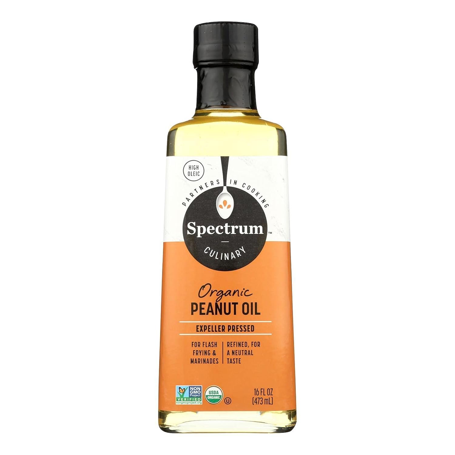 Spectrum Culinary Organic Peanut Oil, Refined, 16 Oz (Pack of 12)
