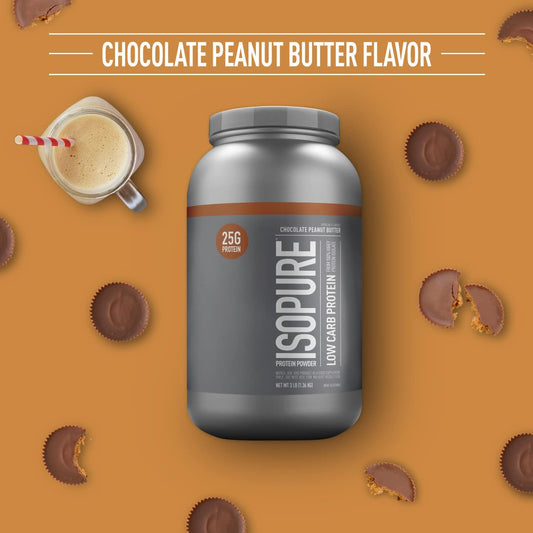 Isopure Low Carb 100% Pure Whey Isolate Protein Powder, Lactose Free, Gluten Free, With Vitamins, Chocolate Peanut Butter, 25G Protein Per Serving, 3 Lbs, 40 Servings