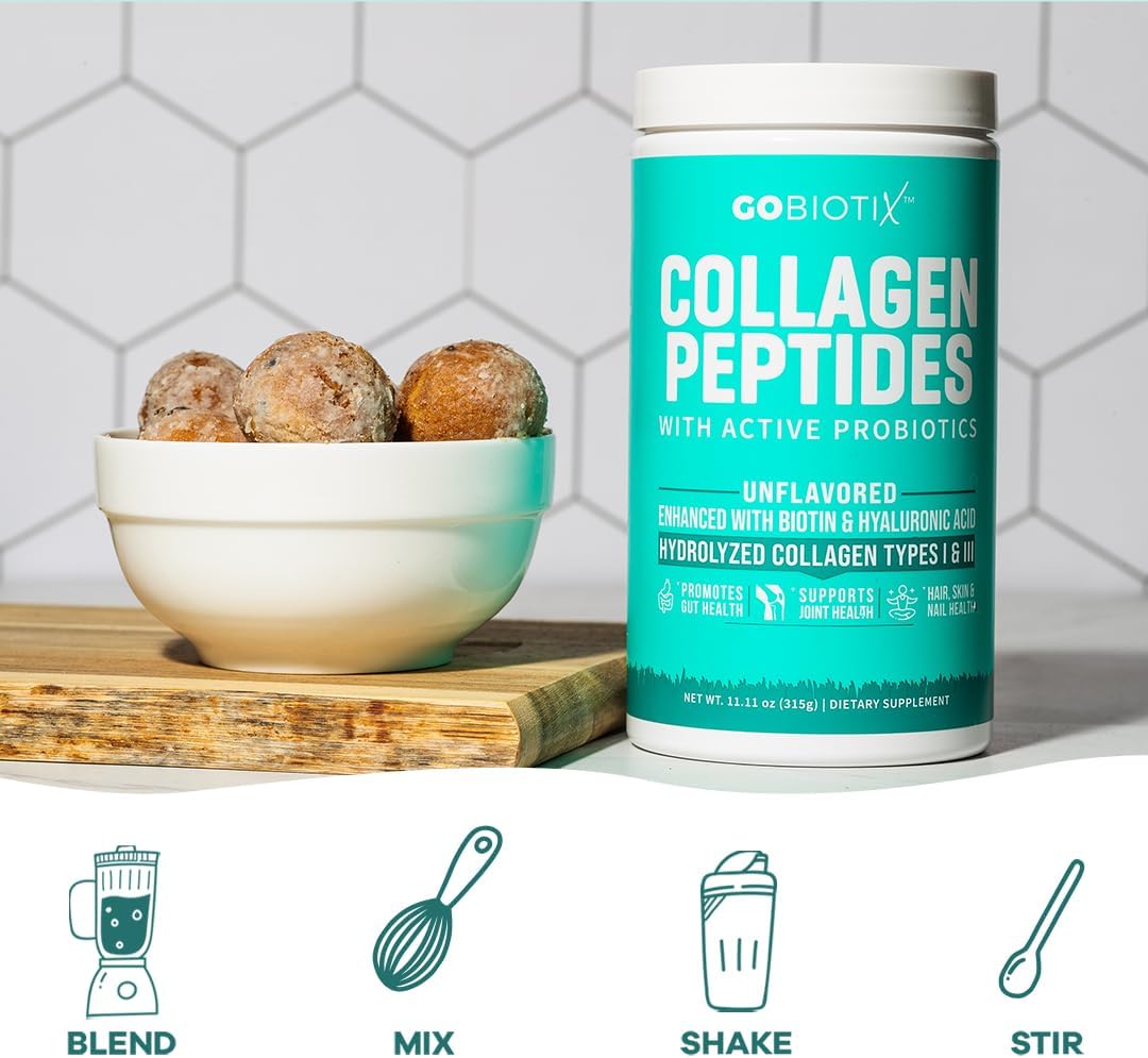 Gobiotix Collagen Powder Supplement With Probiotics - Hydrolyzed Protein Collagen Powder For Women - Hair Skin And Nails, Joint And Digestive Health - Collagen Peptides Type I And Iii - 30 Servings : Health & Household