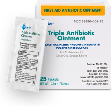 Globe (25 Pack) Triple Antibiotic Ointment 0.9G Single Packets, First Aid Ointment For Minor Scratches, Wounds And Prevents Infection, Compare To The Active Ingredients Of The Leading Brand