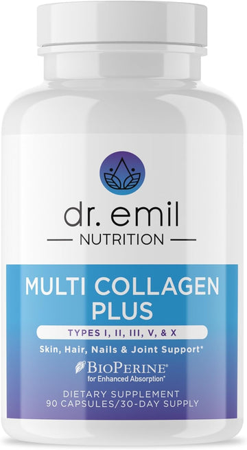 Dr. Emil Nutrition Multi Collagen Pills - Collagen Supplements To Support Hair, Skin, Nails, & Joints - Hydrolyzed Collagen Supplements For Women With Types I, Ii, Iii, V & X - 90 Capsules