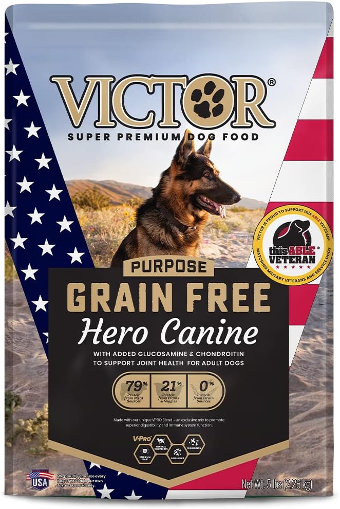 Victor Super Premium Dog Food – Purpose - Grain Free Hero Canine – Premium Gluten Free Dog Food For Active Adult Dogs – High Protein With Glucosamine And Chondroitin For Hip And Joint Health, 5Lbs