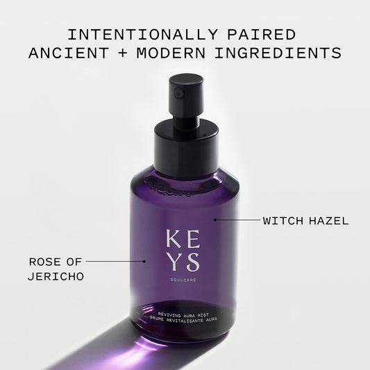 Keys Soulcare Reviving Aura Mist, Revitalizing Facial Spray Hydrates, Tones, Refreshes & Renews Skin, Vegan, Cruelty-Free, Rose Scent, 3.72 Fl Oz