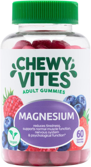 Chewy Vites Adult Gummies Magnesium Citrate 736Mg Offering 82.5Mg Of Elemental Magnesium, 60 Vitamin Gummies, 2 Months Supply, Real Fruit Juice, Vegan, Berries Flavour