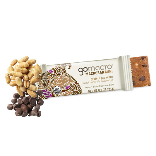 Gomacro Macrobar Mini Organic Vegan Snack Bars - Peanut Butter Chocolate Chip (0.9 Ounce Bars, 24 Count)