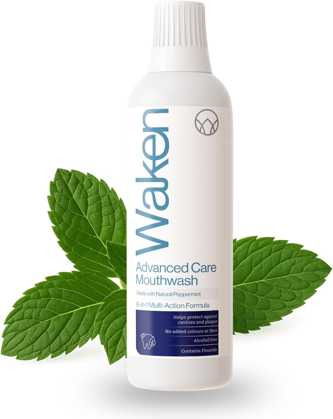 Waken Advanced Care Mouthwash, Alcohol Free With Natural Mint Extracts, 6-In-1 Protection, Vegan, Fluoride Mouthwash For Clean Teeth, Fresh Breath & Oral Care, 500Ml,Packaging May Vary