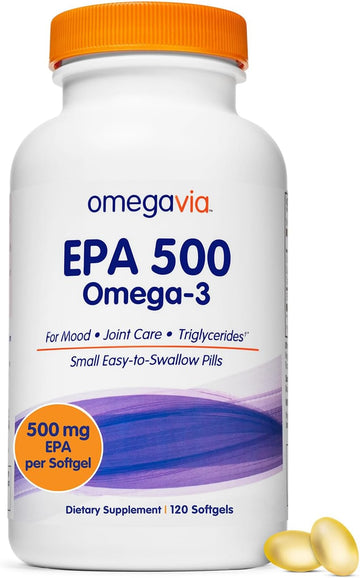 OmegaVia EPA 500 Omega-3 Fish Oil, 120 Capsules, 500 mg EPA/Pill, High