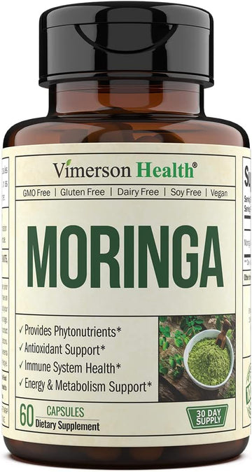 Moringa Capsules With 100% Pure Moringa Powder From Moringa Leaves For Energy, Healthy Metabolism & Antioxidant Support - Moringa Leaf Powder From Moringa Oleifera Plant - Vegan & Non-Gmo. 60 Capsules
