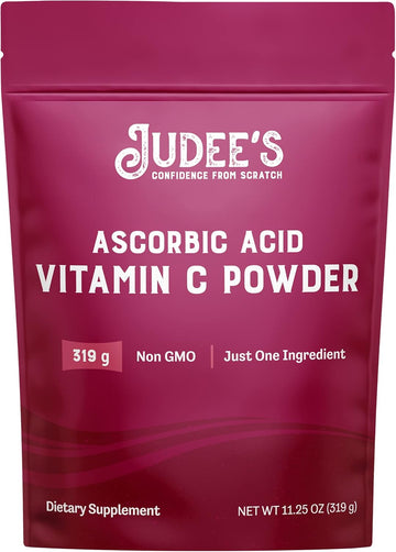 Judee’S Pure Vitamin C Powder 11.25 Oz - 100% Non-Gmo, Gluten-Free And Nut-Free - (L - Ascorbic Acid) - Immune Support & Antioxidant Supplement - No Fillers - For Cosmetics And Preserving Foods