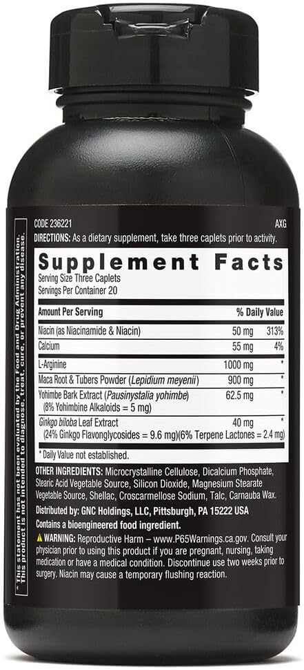 Gnc Maca Man, Maca Root Arginine For Enhanced Blood Flow - 60 Vegetarian Capsules