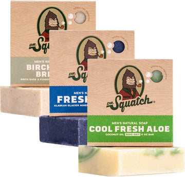 Dr. Squatch All Natural Soap Bar For Men, 3 Bar Variety Pack - Birchwood Breeze, Cool Fresh Aloe, Fresh Falls