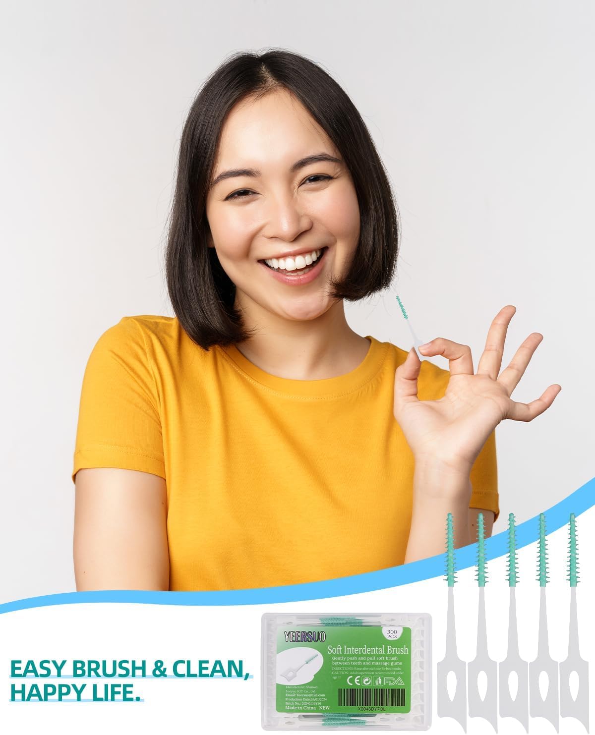 Yeersuo Silicone Interdental Brushes, Toothpick Brush Between Teeth, Floss Brush, Disposable For Cleaning, Toothbrush Cleaning Tool, Green Colors, 300 Pieces