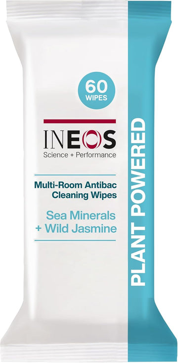 Ineos Next-Gen Antibac Multi-Room Disinfectant Biodegradable 60 Wipes, Sea Minerals + Wild Jasmine, Kills 99.9% Of Bacteria + Viruses, Plant Powered, Packaging May Vary