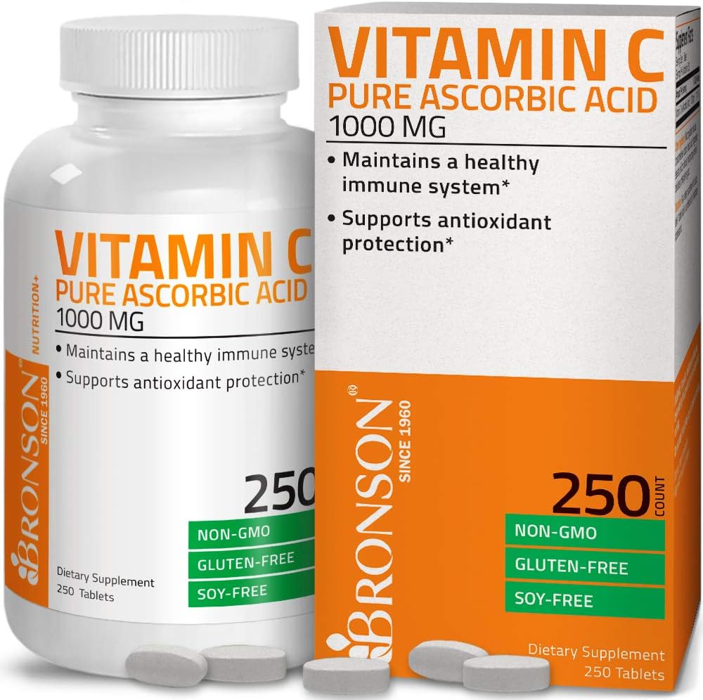 Vitamin C 1000 mg Premium Non-GMO Ascorbic Acid - Maintains Healthy Immune System, Supports Antioxidant Protection - 250 Tablets