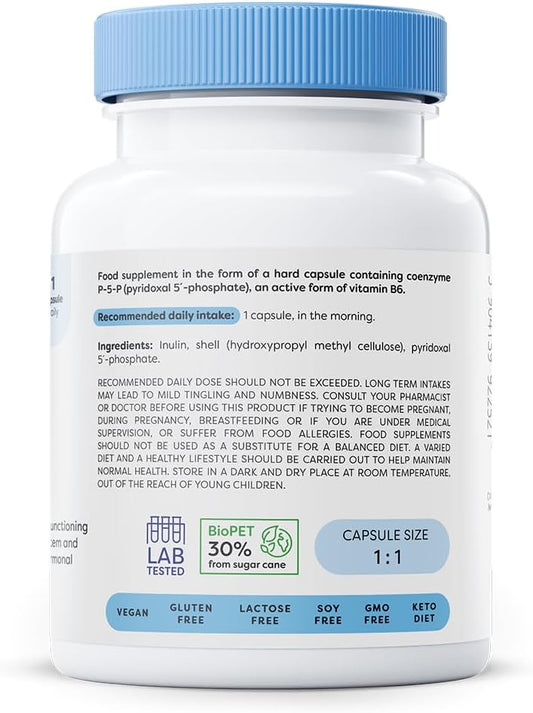 Osavi Vitamin B6 P–5–P 30Mg – 120 Vegan Capsules | Active Coenzymatic Form Of Pyridoxal–5’–Phosphate | High Potency 18 Mg Vitamin B6 Per Capsule | Clean Label, Vegan Friendly