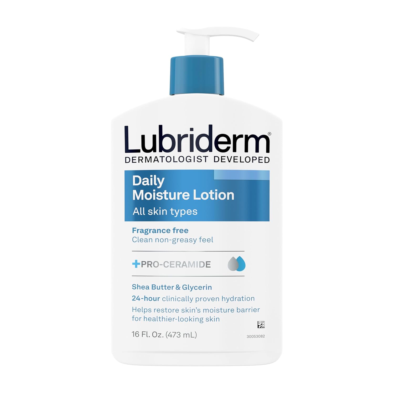 Lubriderm Fragrance Free Daily Moisture Lotion + Pro-Ceramide, Shea Butter & Glycerin, Face, Hand & Body Lotion For Sensitive Skin, Hydrating Lotion For Healthier-Looking Skin, 16 Fl. Oz