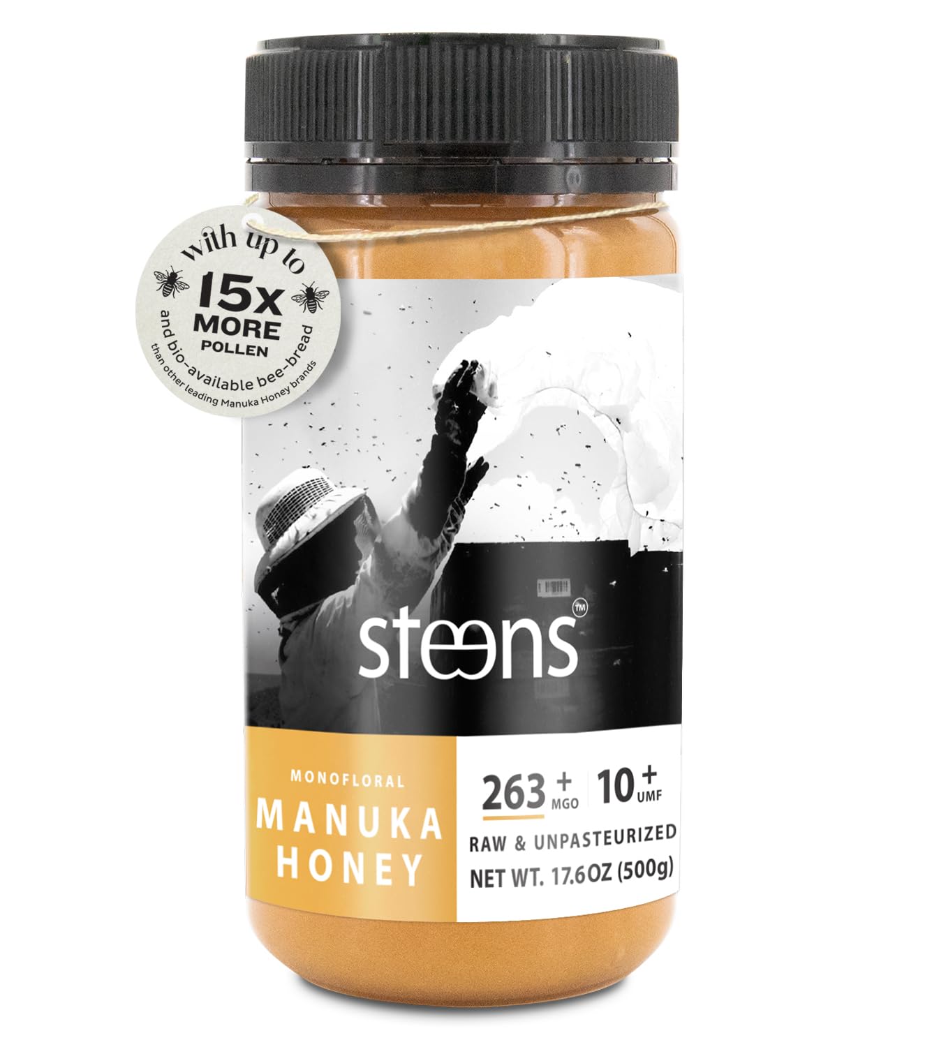 Steens Manuka Honey - Mgo 263+ - Pure & Raw 100% Certified Umf 10+ Manuka Honey - Bottled And Sealed In New Zealand - 17.6 Oz Jar…