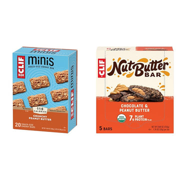 Clif Bar Minis Crunchy Peanut Butter 20 Pack 0.99 Oz. And Clif Nut Butter Chocolate Peanut Butter Bar 5 Pack 1.76 Oz