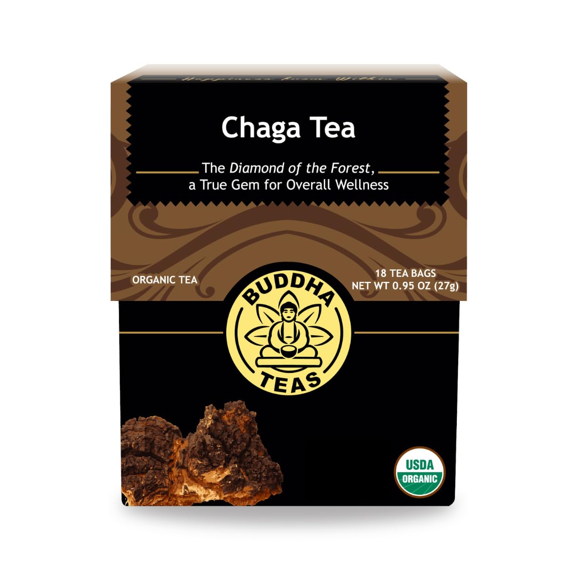 Buddha Teas - Chaga Tea - Organic Herbal Tea - For Cognitive Balance & Overall Health - With Chaga Mushroom, Antioxidants & B Vitamins - Caffeine Free - Ou Kosher - 18 Tea Bags (Pack Of 1)