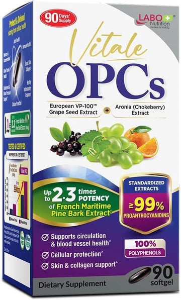 Labo Nutrition Vitale Opcs | Premium European Grape Seed Extract With Aronia, Citrus Bioflavonoids | Supports Circulation, Skin Health And Cellular Protection | 100% Polyphenols 90 Softgels