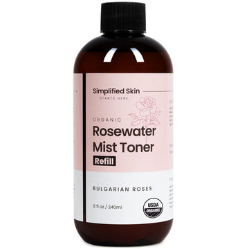 Rose Water Spray For Face & Hair (Refill) - Organic Usda Certified Rosewater Facial Toner - Alcohol-Free Makeup Setting Hydrating Face Mist - Anti-Aging Toner Spray - 8 Fl Oz