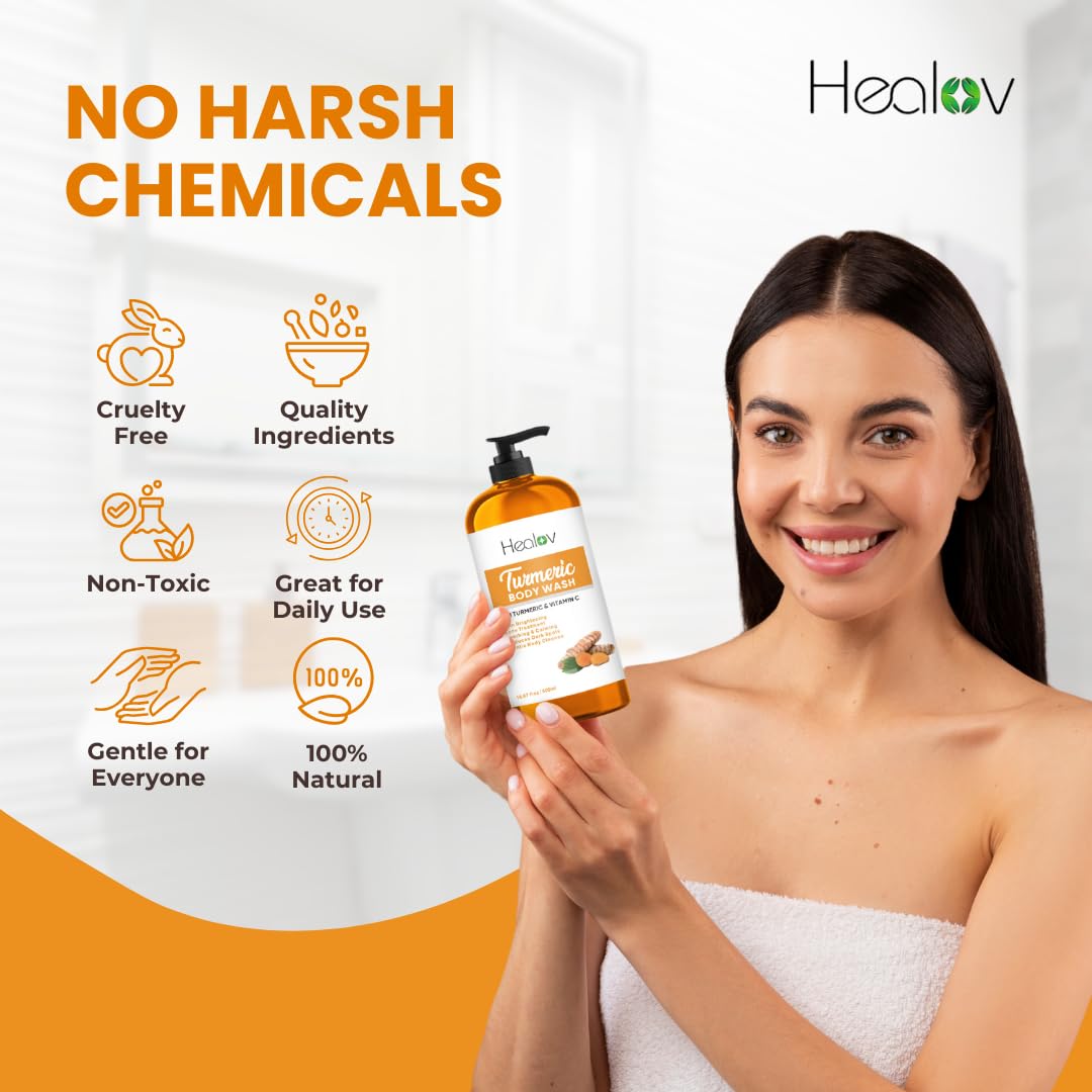 Turmeric Body Wash – Skin Brightening Soap For Dark Spots, Hyperpigmentation – Exfoliating Turmeric Face Wash Reduces Acne, Scars, & Cleanses Skin – Natural Bath Liquid Soap : Beauty & Personal Care