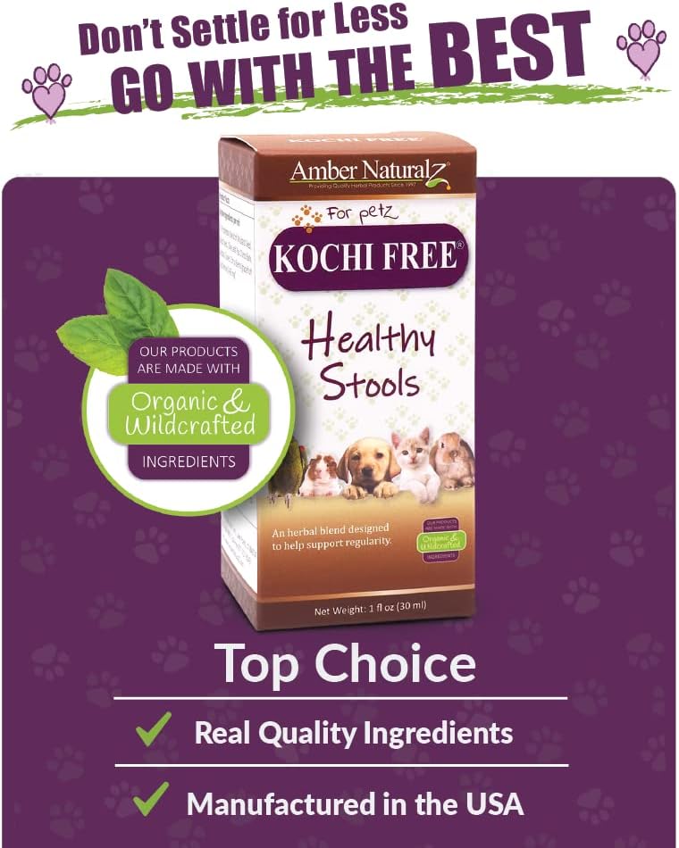 Amber Naturalz Kochi Free Herbal Supplement For Dogs, Cats, Birds, Guinea Pigs, And Rabbits | Pet Herbal Supplement For Healthy Stool Support | 4 Fluid Ounce Glass Bottle | Manufactured In The Usa : Pet Supplements And Vitamins : Pet Supplies
