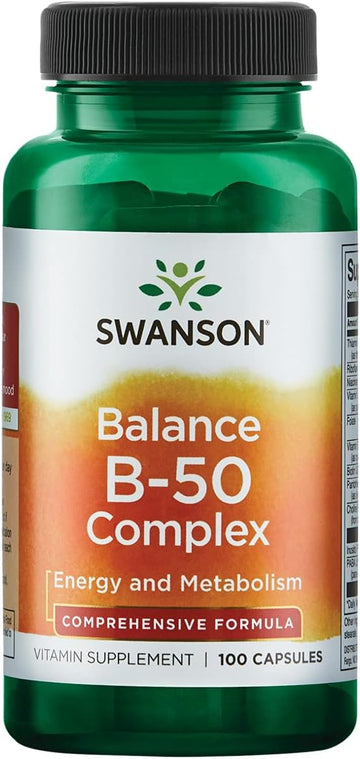 Swanson B-50 B-Complex Vitamins Energy Cardio Stress Metabolism Support 100 Capsules (Caps)