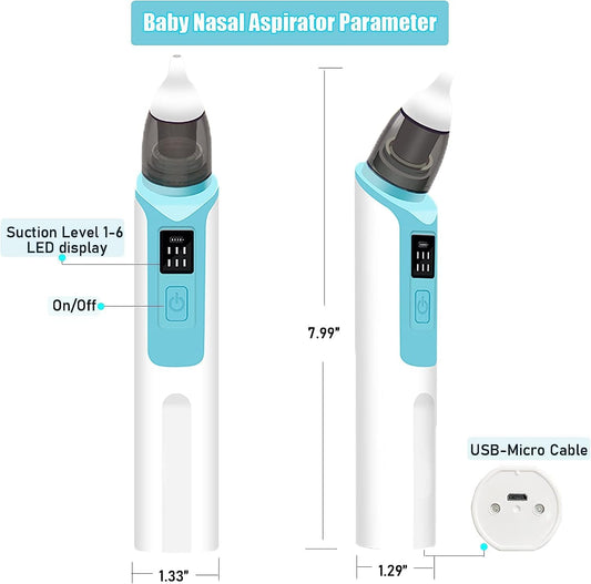 Baby Nasal Aspirator, Baby Nose Sucker, Electric Nose Suction for Baby, Rechargeable Baby Nose Cleaner with 2 Size of Nozzles 1 Clip for Newborns and Toddlers