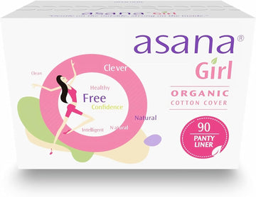 Asana Panty Liners for Girls, Organic Cotton Cover – Controls Odor Naturally, Pads Without Wings, Chlorine Chemical Free (Tween, Teen 90 Count)