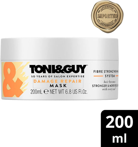 Toni & Guy | Damage Repair Hair Mask For Intense Reconstruction | Unisex | Ideal For Dry And Damaged Hair | Patented Fibre Strengthening System | 6.8 Ounce