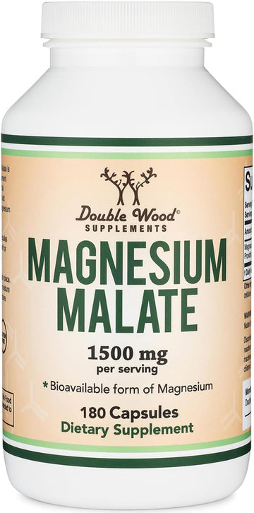Magnesium Malate Capsules (180 Count) - 1,500Mg Per Serving (Magnesium Bonded To Malic Acid), Third Party Tested, Vegan Friendly, Gluten Free By Double Wood Supplements