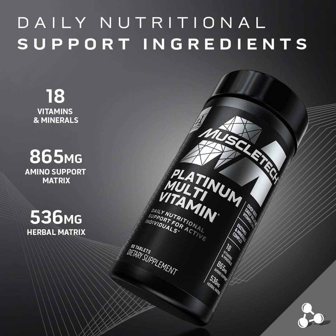 Muscletech Multivitamin for Men & Women Platinum Multivitamin | Vitamin C for Immune Support | 18 Vitamins & Minerals | Vitamins A C D E B6 B12 | Daily Workout Supplements | Multivitamins, 180 ct : Health & Household