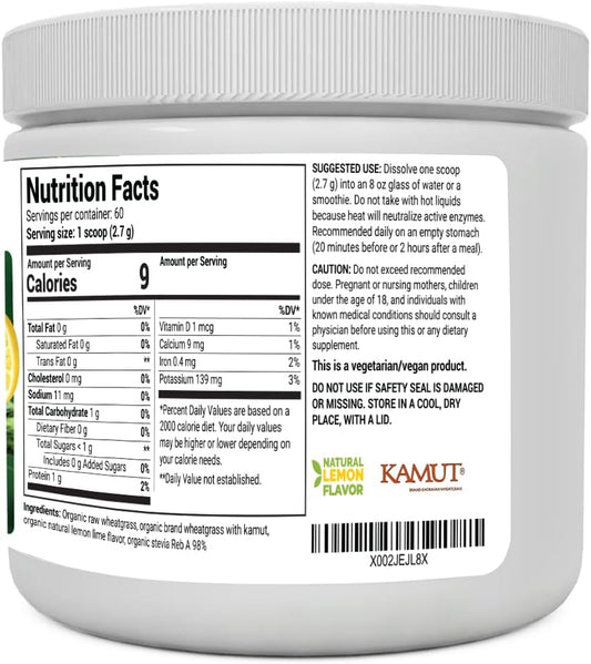 Dr. Berg Usda Certified Organic Green Powder Superfood (60 Servings) - Made With Raw Wheatgrass Powder, Chlorophyll, Trace Minerals & Natural Enzymes - Non-Gmo Green Superfood Powder - Lemon Flavor