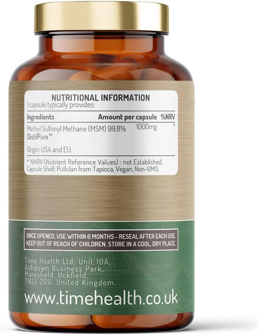Distilpure Msm - Plant-Derived Sulphur 1000Mg Capsules - Uk Manufactured - Zero Additives - Pullulan (120 Capsule Pouch)