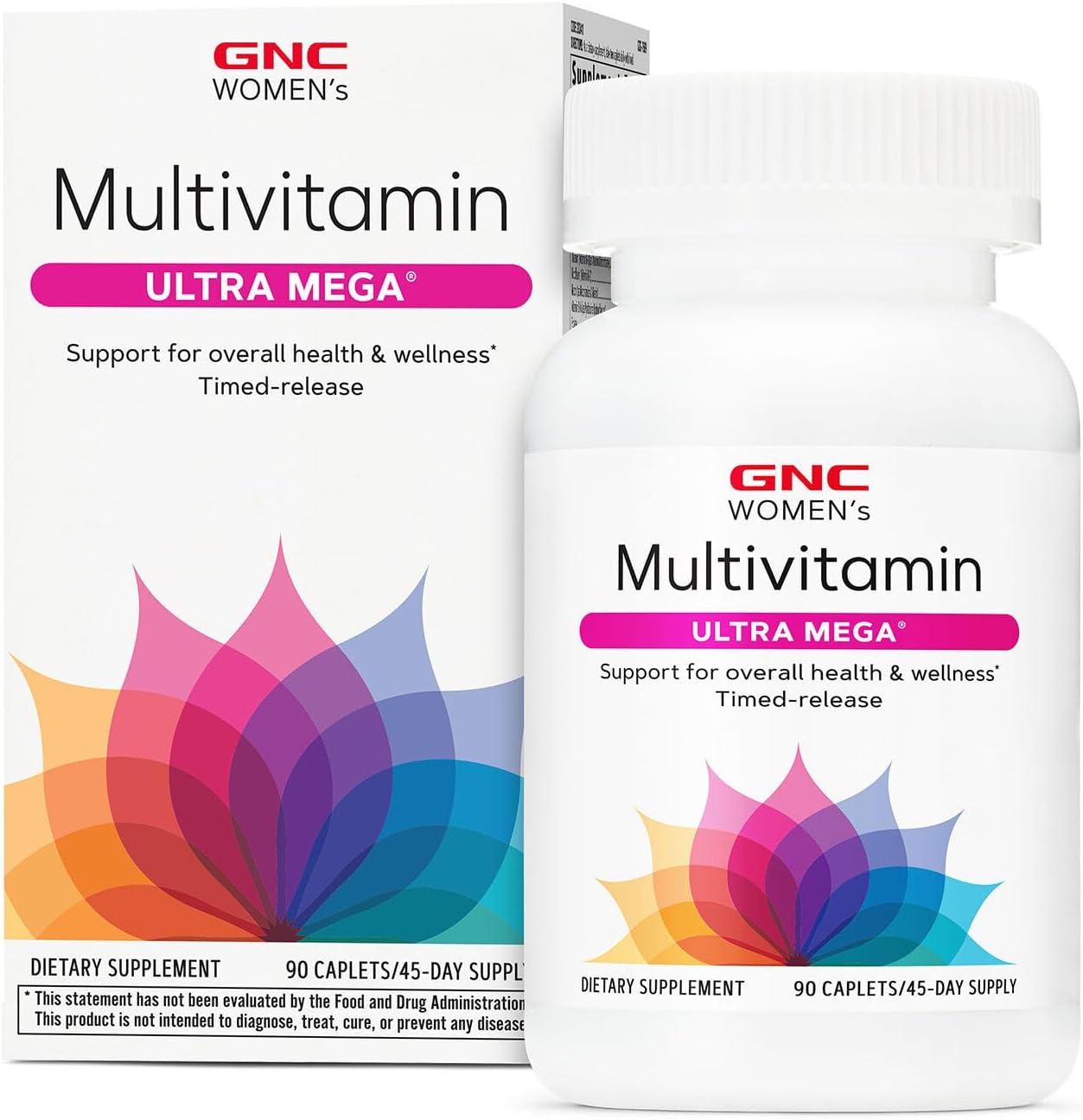 Gnc Women’S Ultra Mega Multivitamin Caplets, Clinically Proven To Feel Better, Immune Support, Vitamin A, B, C, D, Iron, Biotin, Beauty, Gluten Free, Timed Release, 90 Ct, 45 Svgs